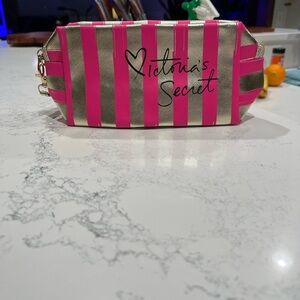 Victoria's Secret Pink and Gold Glitter Striped Cosmetic Bag